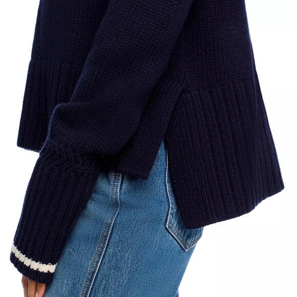 378$ Veronica Beard Wool Blend Lancetti High Neck Ribbed Sweater Size S Navy - Picture 5 of 5